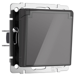 Розетка влагозащ. с зазем. с защит. крышкой и шторками (графит акрил)