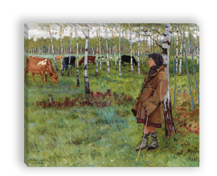 "Мечтательность среди берез", художник Богданов-Бельский, картина