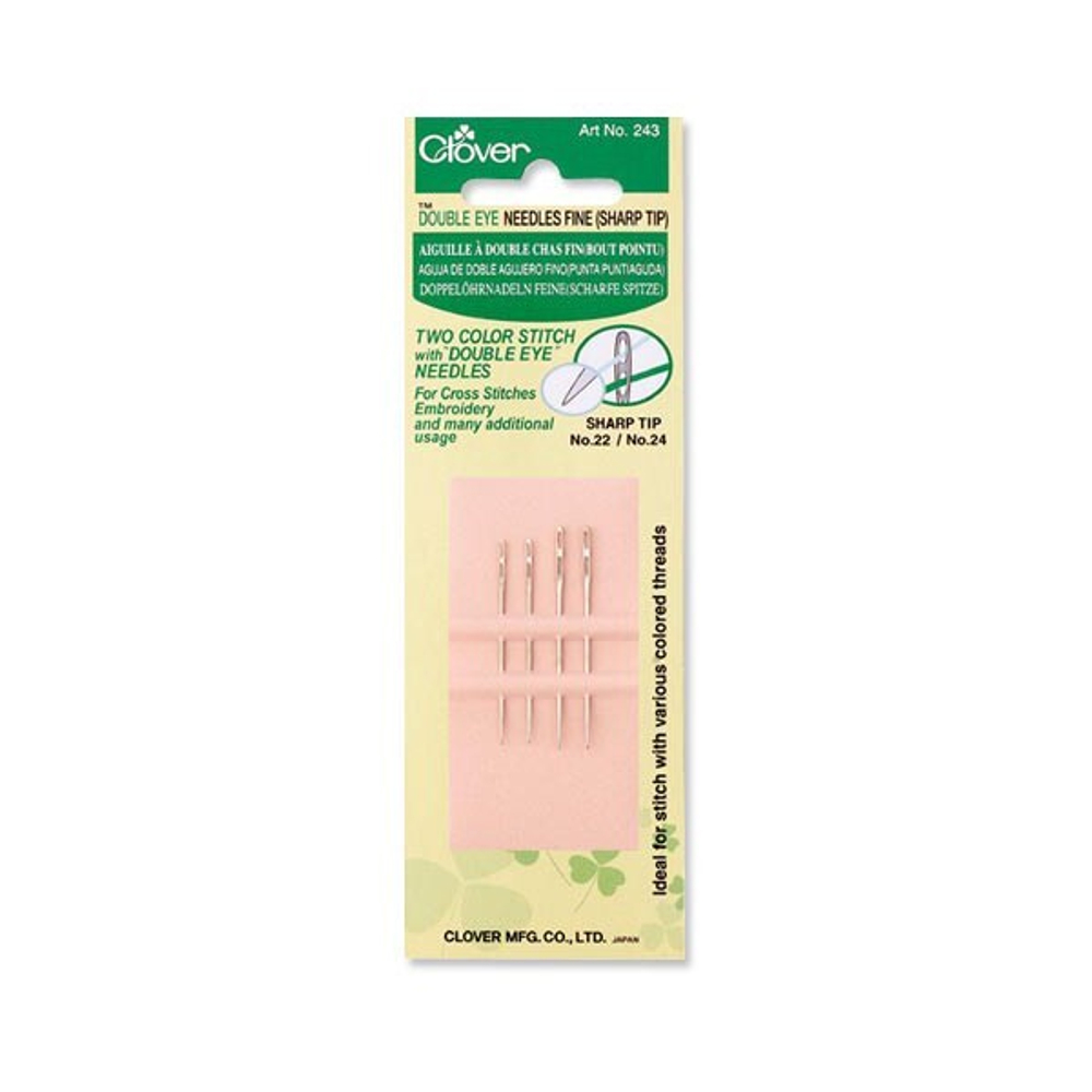 Иглы с двойным ушком тонкие острый кончик 243 Clover