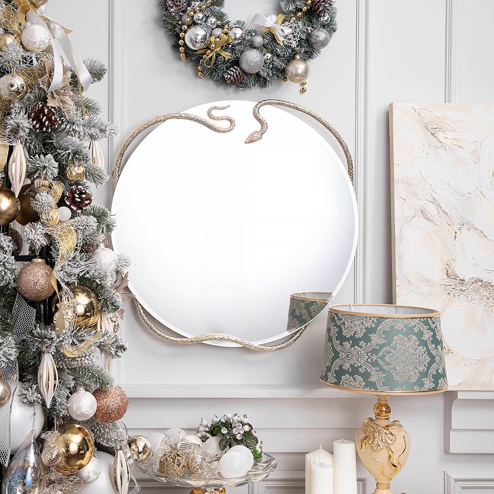 Зеркало настенное Змея Серпентис Айвори Мраморное золото