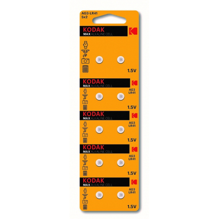 Батарейки Kodak AG3 LR736, LR41 [KAG3-10] MAX Button Cell