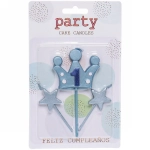 Свечи для торта Цифра Король желаний «1», голубой