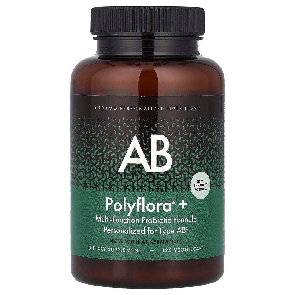 D'adamo, Polyflora® + AB, многофункциональная формула с пробиотиками, 120 растительных капсул