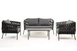 "Диего" лаунж-зона 4-местная плетеная из роупа (веревки), каркас алюминиевый темно-серый, роуп темно-серый