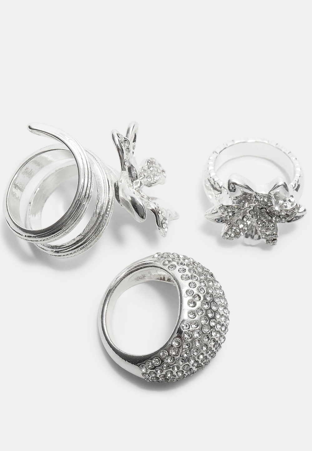 STRADIVARIUS Набор из 3 колец со стразами, серый