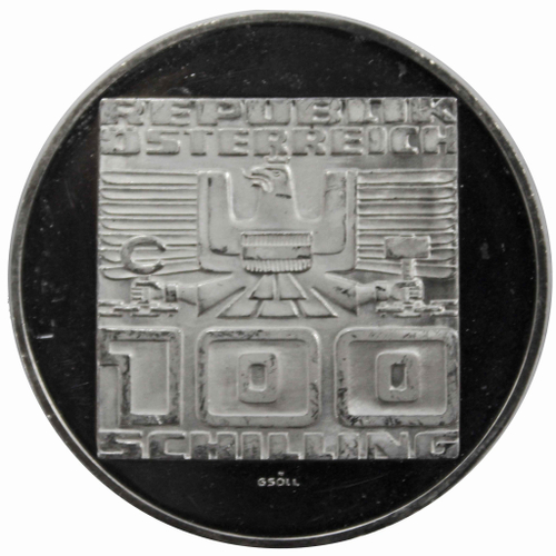 100 шиллингов. 50 лет шиллингу. Австрия. 1975 год. PROOF