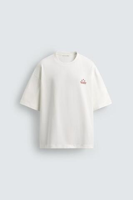 ZARA ФУТБОЛКА С ФОТОПРИНТОМ, ЖЕЛТОВАТО-БЕЛЫЙ