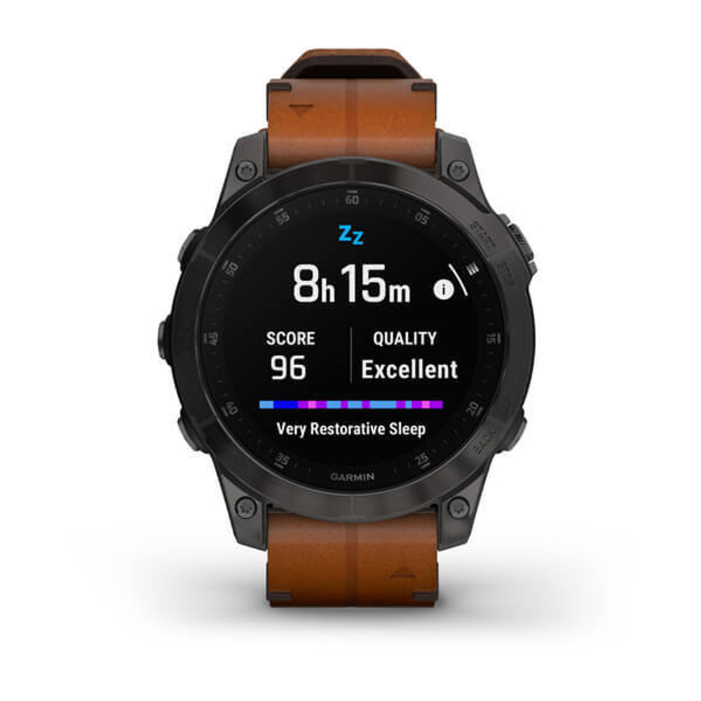 Умные часы Garmin Epix (Gen 2) Sapphire титановый черный с коричневым кожаным ремешком