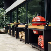 Стол для гриля Kamado Joe Classic, сталь, деревянная столешница, колёсики, Ofyr
