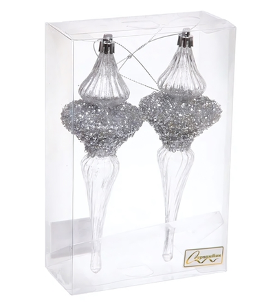 Елочные украшения "Сияние" 6*6*19.5 см (набор 2 шт), Серебро (Серпантин)