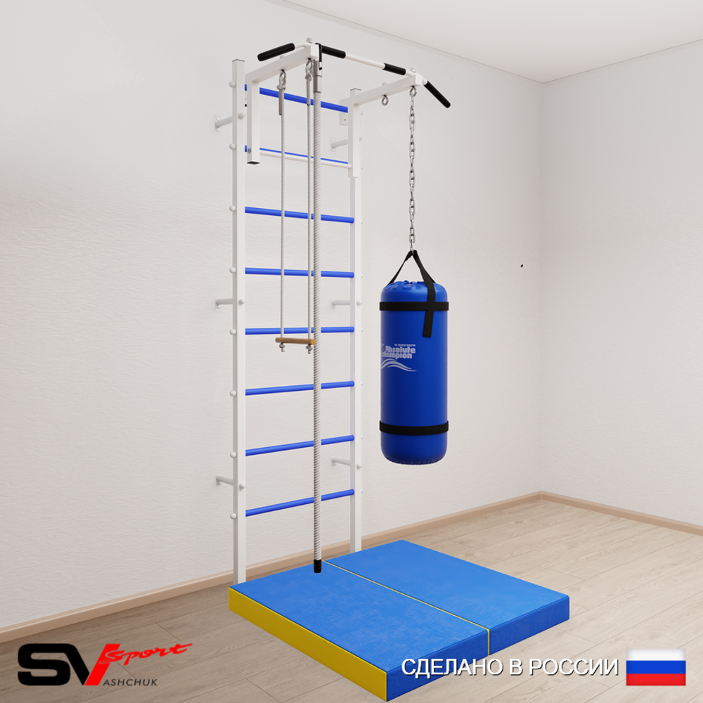 Шведская стенка Sv Sport 5156 (Турник стандарт/Канат/Трапеция/Цепь/Мешок 22кг/Мат 1м)