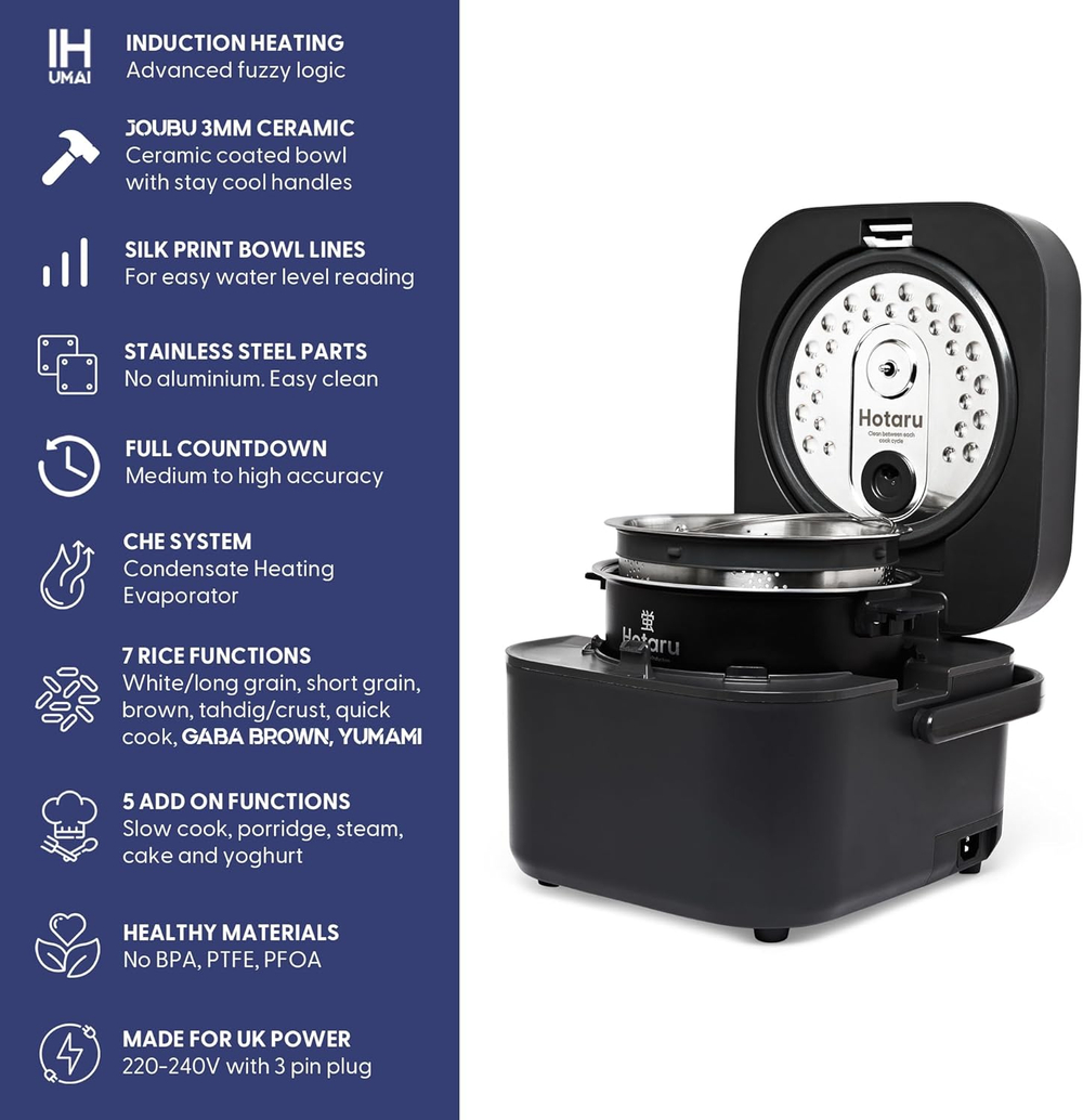 Yum Asia Рисоварка Hotaru Rice Cooker, 3 чашки, 0.54 л ( Slate Grey)