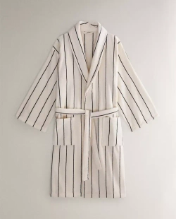 ZARA HOME БАННЫЙ ХАЛАТ В ПОЛОСКУ, СЛОНОВАЯ КОСТЬ