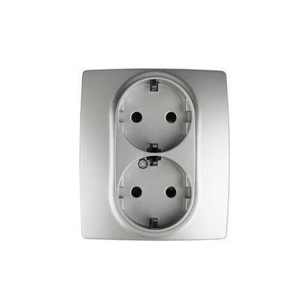 Розетка 2-м СП Эра12 12-2104-03 16А IP20 16AX 250В 2х2P+E Schuko защ. шторки алюм. Эра Б0014701