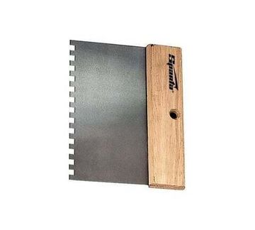 Шпатель стальной SPARTA 85x250мм, квадратный зуб 8x8мм, деревянная державка 85724