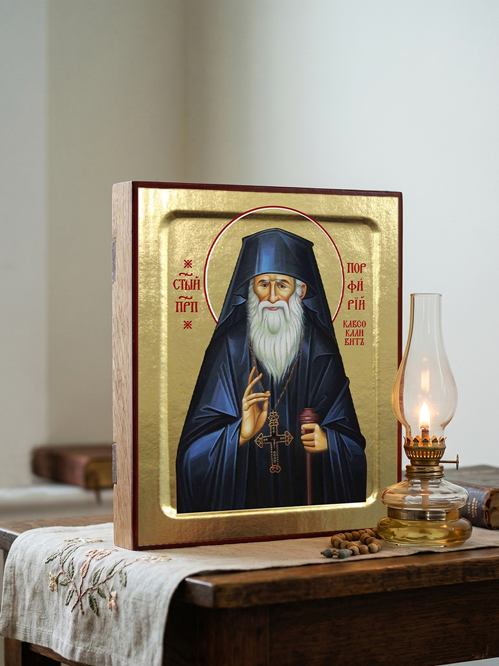 Икона Порфирия Кавсокаливита, преподобного на дереве: 125 х 160 (Синопсисъ)