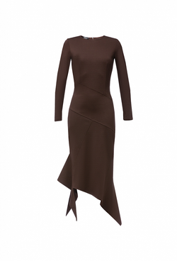 Облегающее платье из плотного трикотажа коричневое 06-02-23 FW