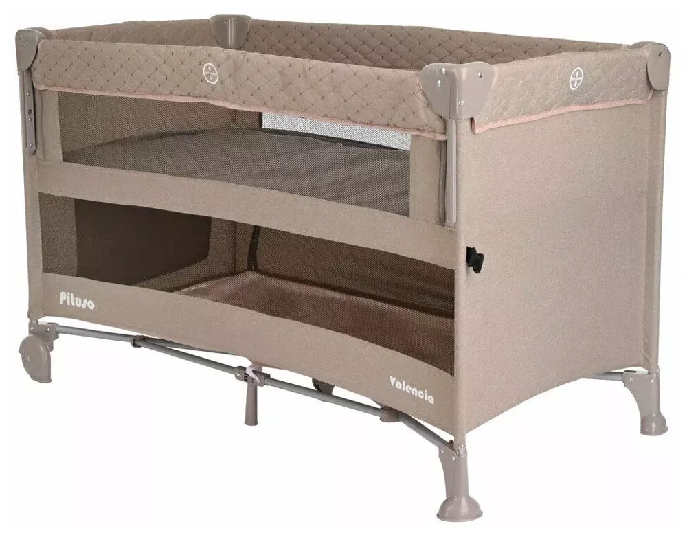 PITUSO Манеж-кровать Valencia, Beige/Бежевый,опуск.бортик, 2 уровня,лаз на молнии,125*65 см