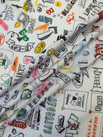 Курточно-плащевая ткань п/э Dolce&Gabbana белая с рисунками и лого