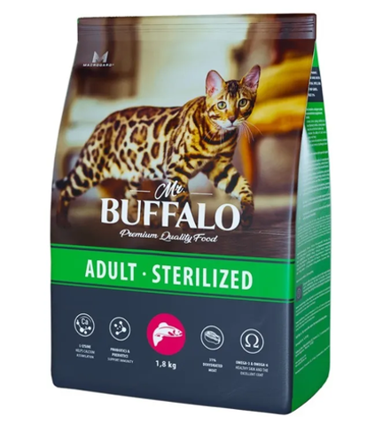 Mr.Buffalo 1.8кг Sterilized Сухой корм для стерилизованных кошек Лосось