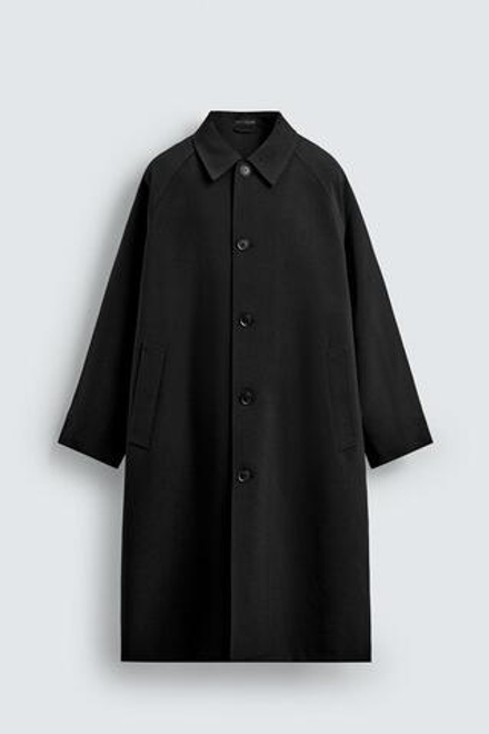 ZARA ТРЕНЧ ОВЕРСАЙЗ С ШЕРСТЬЮ, ЧЕРНЫЙ