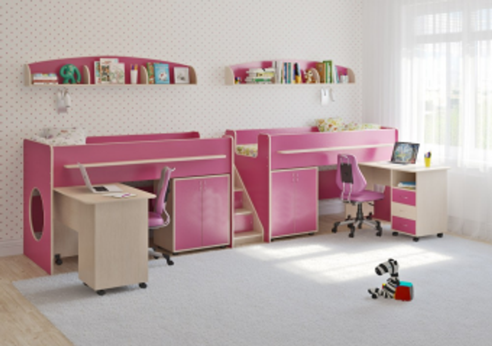 Детская стенка КарИВи Л-№18  Дуб Молочный Розовый