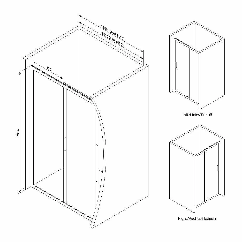 Душевая дверь AM.PM GEM W90G 110 прозрачная/хром матовый