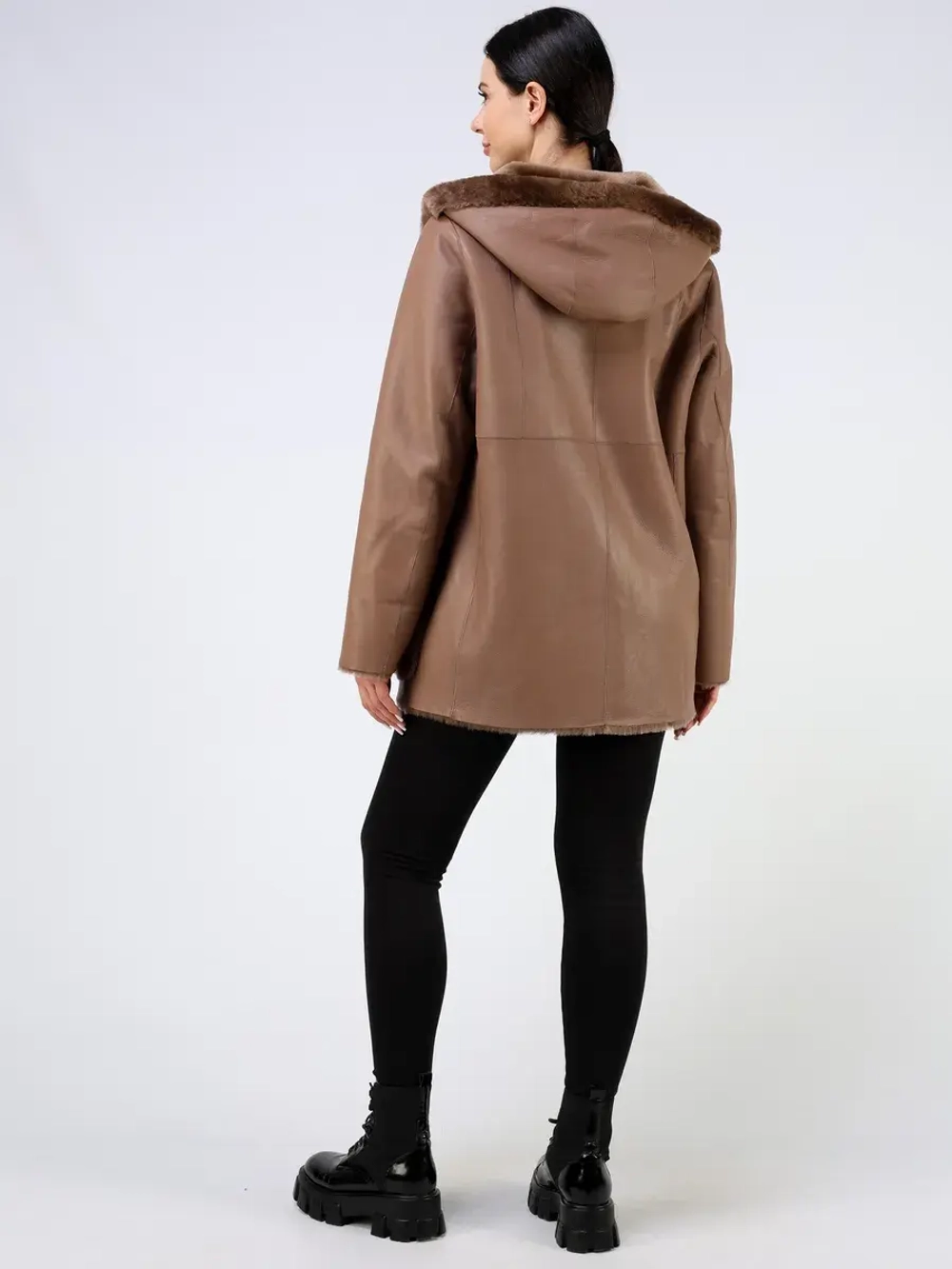 Дубленка зимняя двухсторонняя шуба с капюшоном