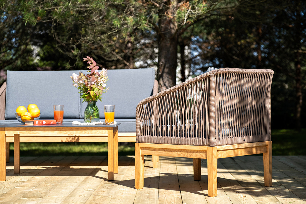 "Канны" лаунж-зона 4-местная из роупа со столиком "Канны" (серый гранит), основание дуб, роуп коричневый