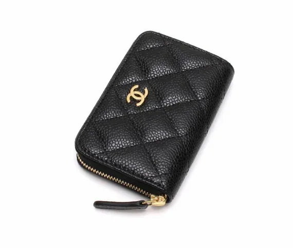 Женский кошелек для карт и монет Chanel на молнии черный