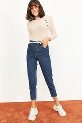 Qadın üçün Mom Stile tünd mavi cins şalvar 1006W1000