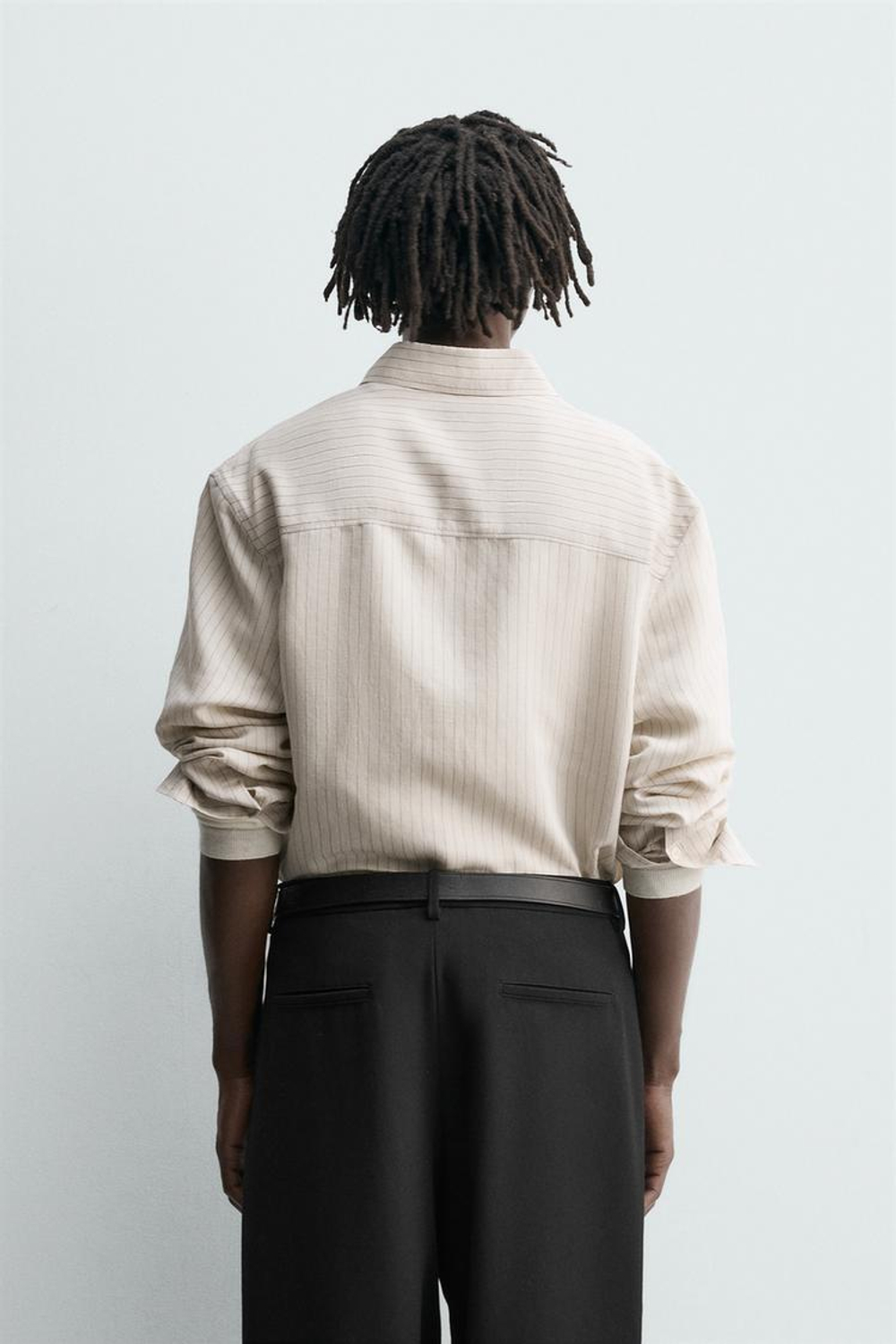 ZARА РУБАШКА СВОБОДНОГО КРОЯ В ПОЛОСКУ, ЭКРЮ/ЧЕРНЫЙ