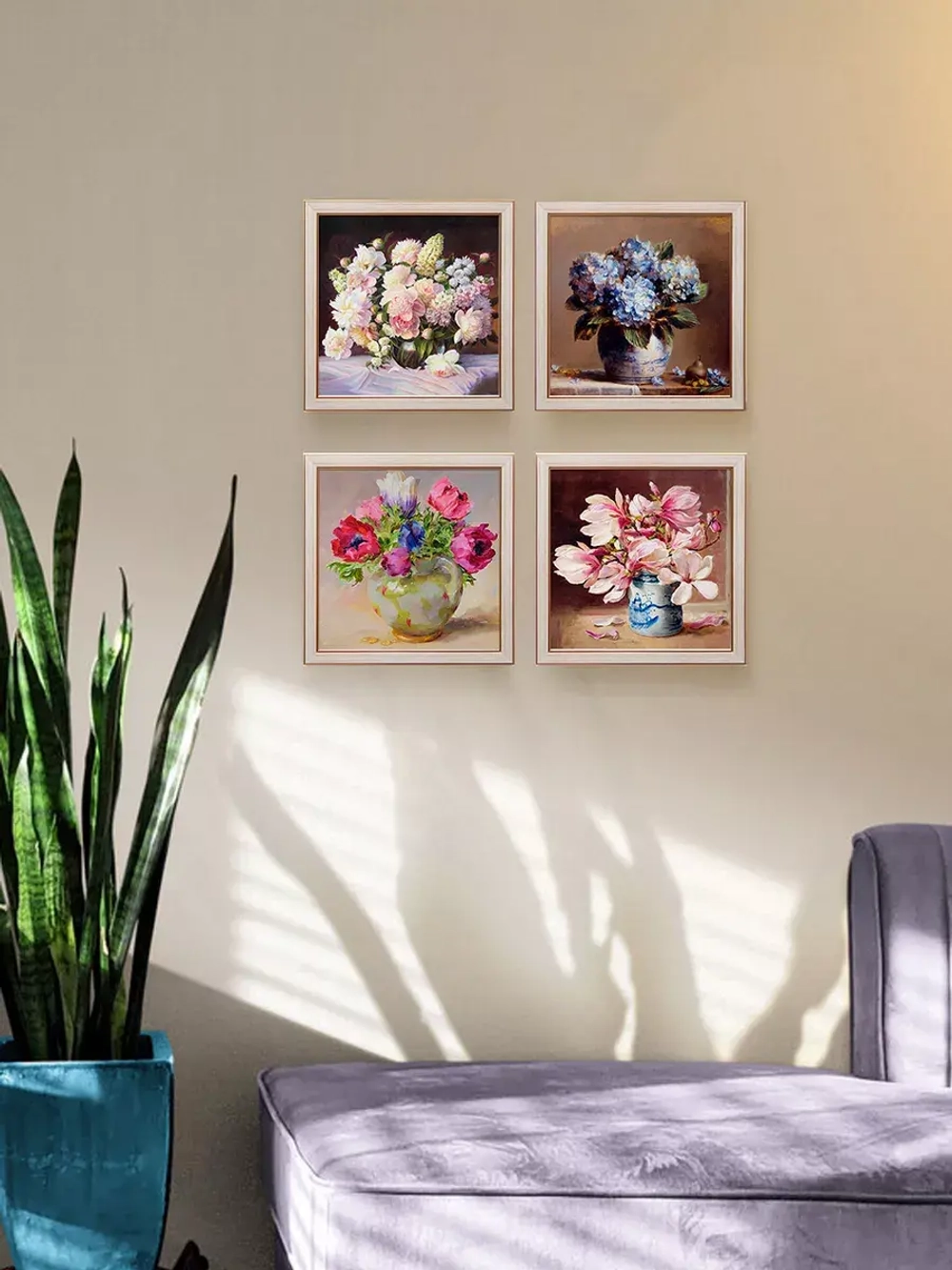 Картины на стену интерьерная на холсте 4 шт, 23*23 см