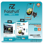 Держатель автомобильный FaizFull F136 с беспроводной зарядкой, магнитный, в воздуховод Black