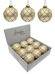 Набор винтажных стеклянных шаров Благородная нежность 80 мм., бежевый с золотом, 9 шт., Christmas DeLuxe (13136)