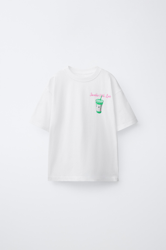 ZARA ФУТБОЛКА С ПРИНТОМ, БЕЛЫЙ