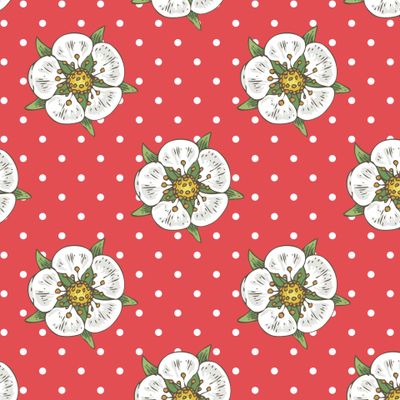 Белые цветы на красном фоне