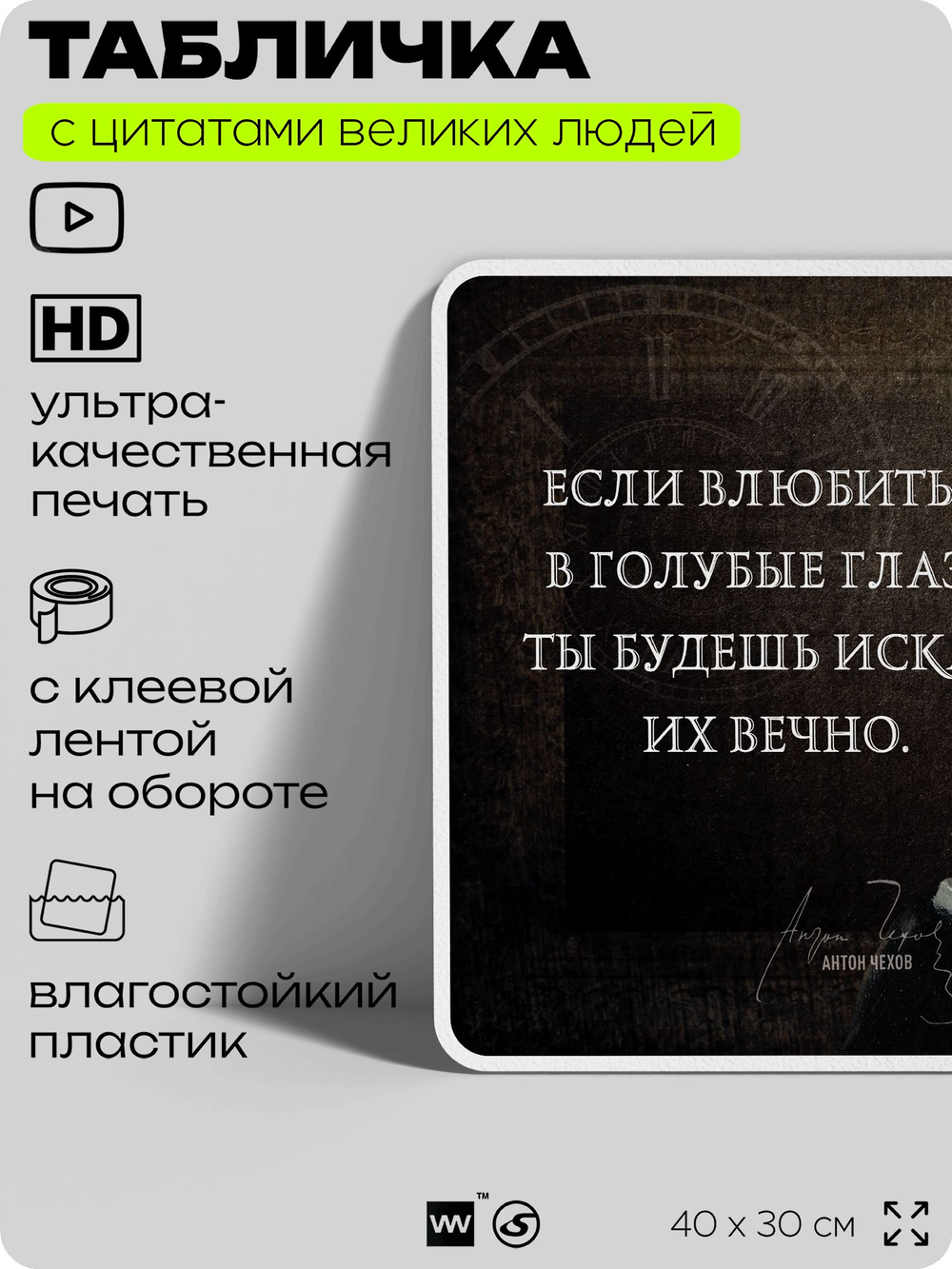 Литературный постер с цитатой А. П. Чехова для школы, на стену, на пластике, для интерьера, 40х30 см, Silver Plane x Айдентика Технолоджи
