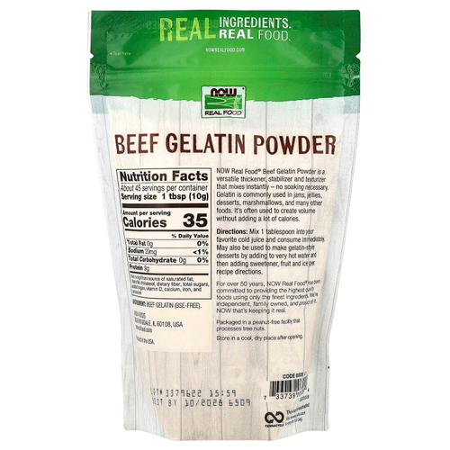 NOW Foods, Real Food, говяжий желатин в порошке, 454 г (1 фунт)