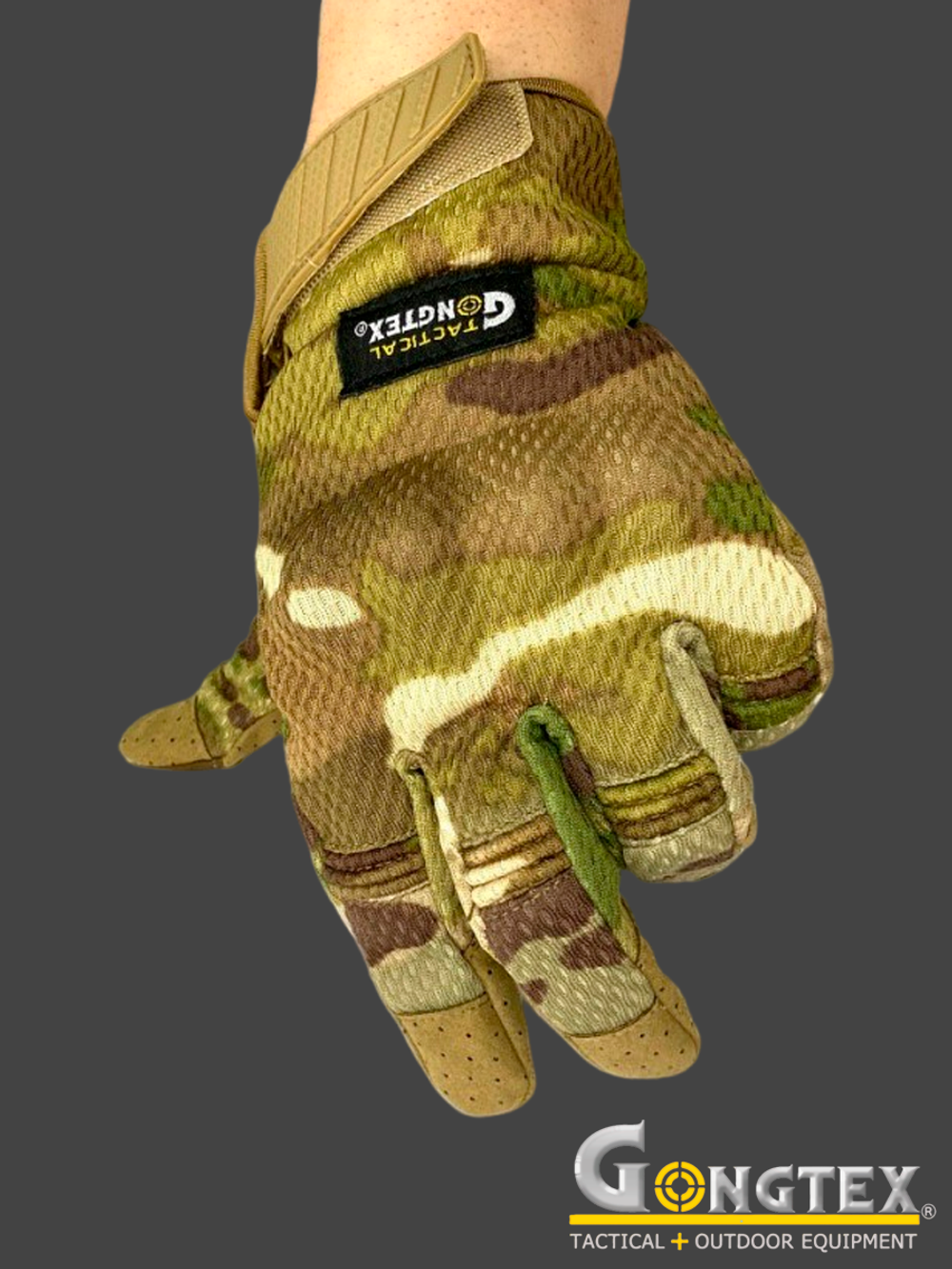 Перчатки полнопалые сетчатые с костяшками Gongtex Tactical Gloves (0056). Мультикам