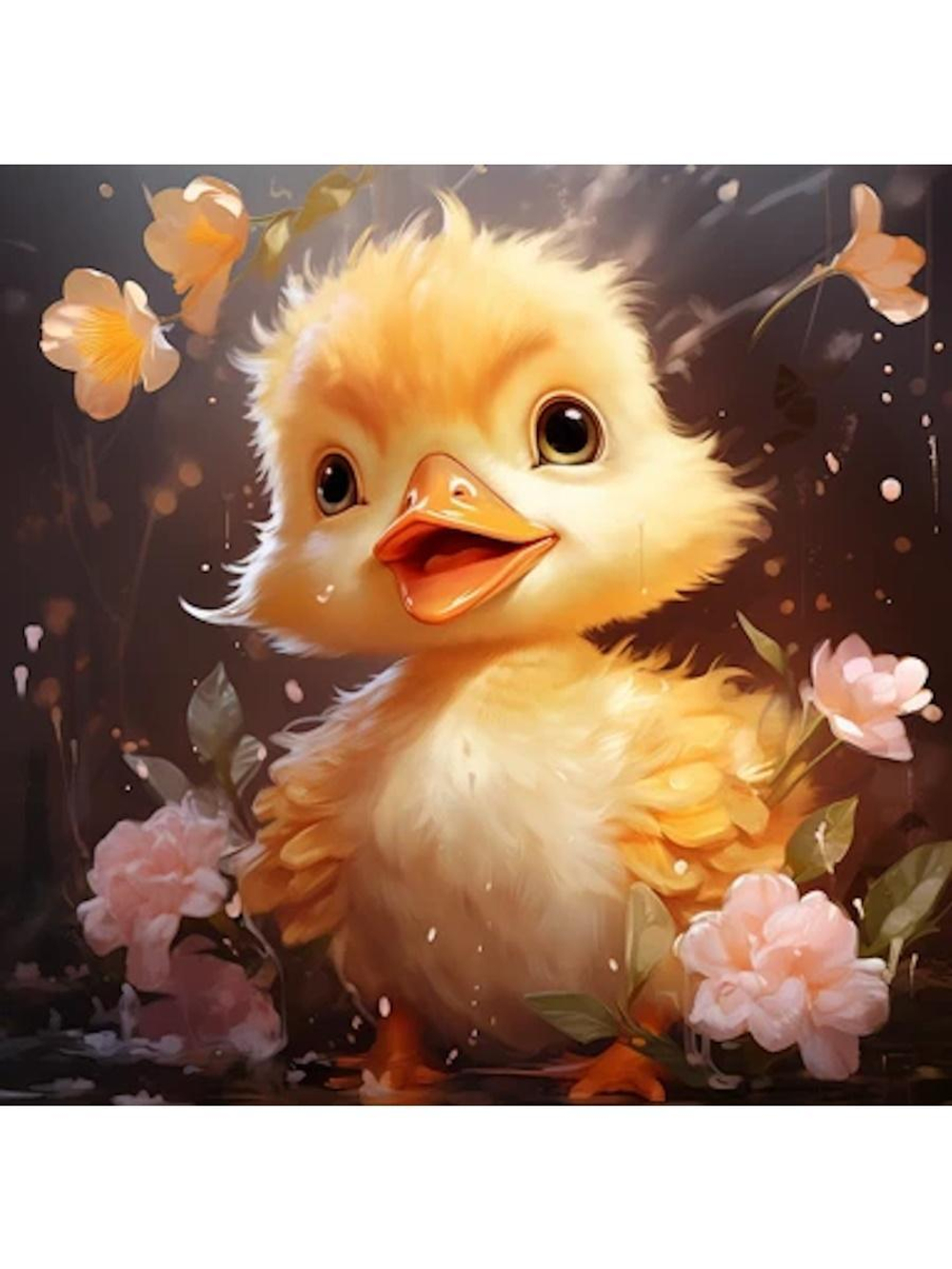 Картина по номерам 30х30см. "Малыши-животные. Утёнок в цветах" 20цв. коробка (арт. Х-6318)