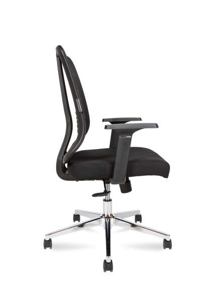 Кресло офисное Норден / Тема Хром 2D LB / Tema Chrome 2D LB  / база хром / черный пластик / черная сетка / черная ткань