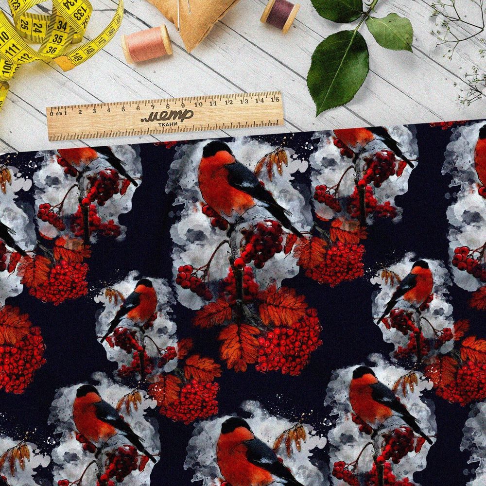 Ткань мембрана снегирь с рябиной