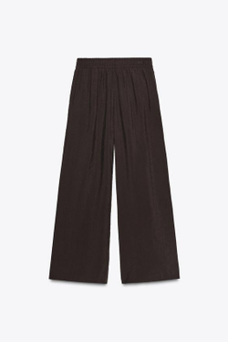 ZARA БРЮКИ С ШИРОКИМИ ШТАНИНАМИ И ЭЛАСТИЧНОЙ ТАЛИЕЙ, КОРИЧНЕВЫЙ