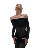 Платье в пол с драпировками из эластичной сетки"Gight Queen"