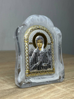 Матрона, икона арочная, белое муранское стекло 86х112