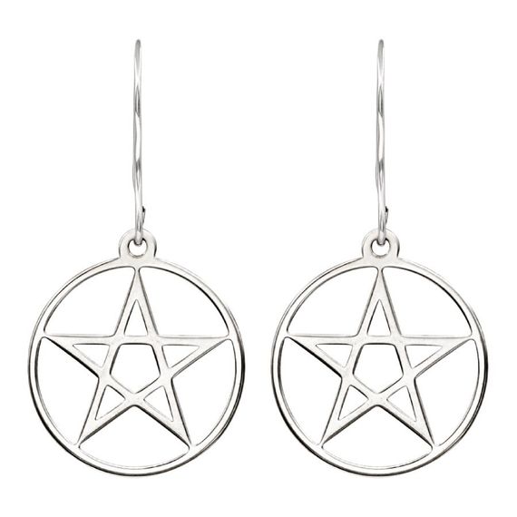 Пентаграмма - ювелирные серьги из серебра 925 пробы, вид спереди