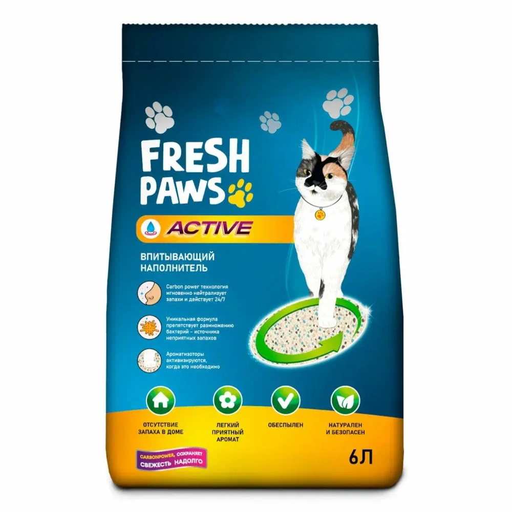 FRESH PAWS Active Впитывающий наполнитель для кошек, 6 л