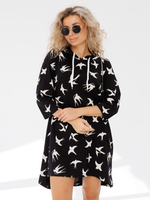 Туника коричневая с капюшоном и принтом женская с длинным рукавом большие размеры для пляжа хлопковая спортивная удлиненная нарядная летняя домашняя