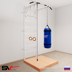 Шведская стенка Sv Sport усиленная 6335 (Турник рукоход/Канат/Кольца/Цепь/Мешок 15кг/Мат 1м)